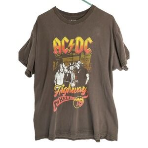 Retro ACDC Highway To Hell Graphic Band T-Shirt Brown‎ 1979 Rock Concert Brown L